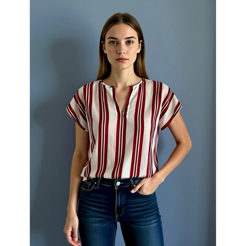 NWT Max Mara Red & White Striped Sheer Blouse w/ Camisole Size 6 MSRP $395